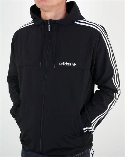 adidas originals 3 stripe windbreaker black